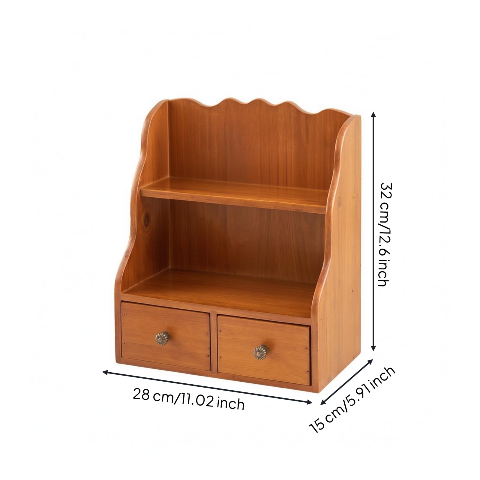 Organizzatore da Scrivania in Legno Scaffale Organizer Cassetti Portaoggetti Portadocumenti in Legno Massello con Due Ripiani E Due Cassetti Compatto Adatto per Ufficio Studio Dormitorio