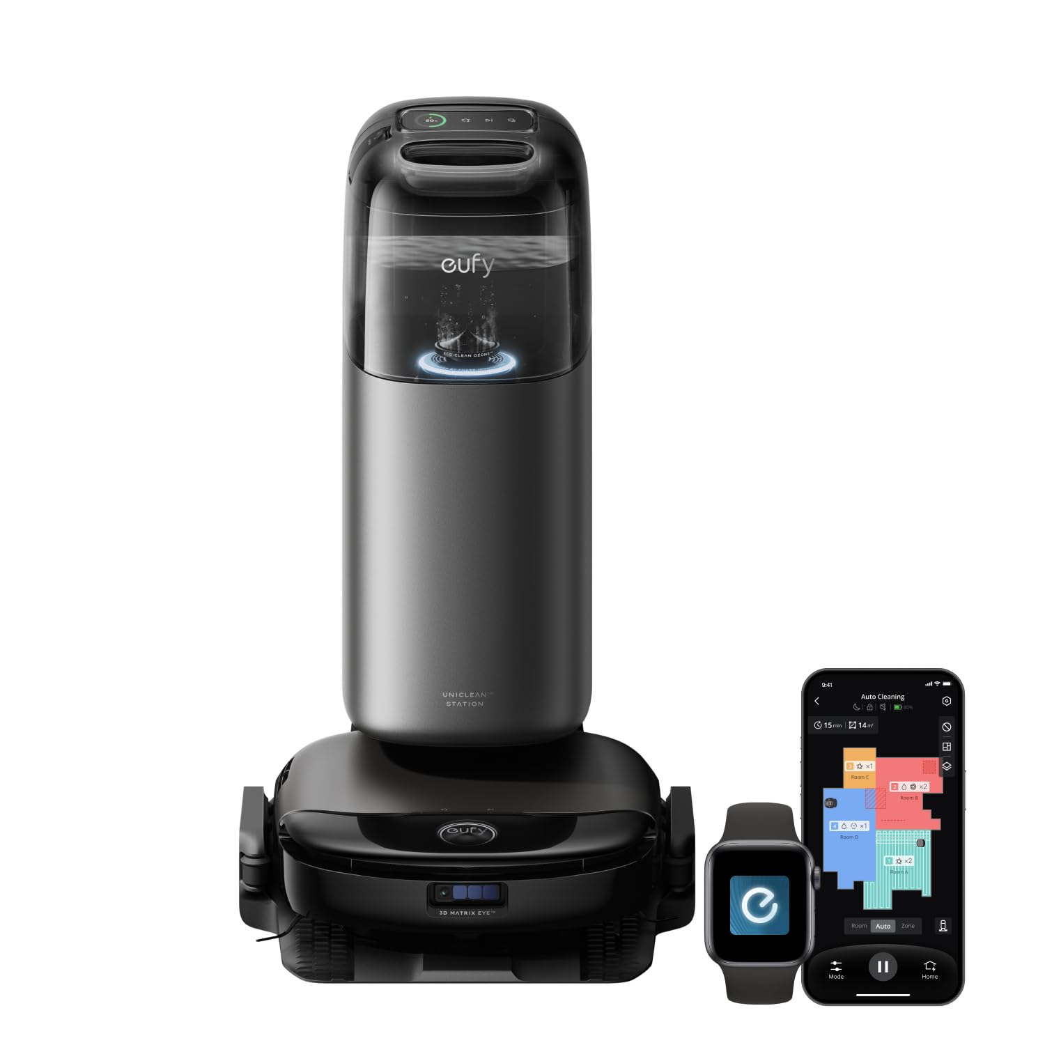 Eufy Robovac S1 Pro Black Robot Vacuum And Mop, S1 Pro Omni, Hydrojet System With Roller Mop | Incredible Suction, Obstacle Avoidance, Eco-Clean Ozone, Lift Mop, Auto Washing & Drying, Auto-Emptying, Detergent Dispenser