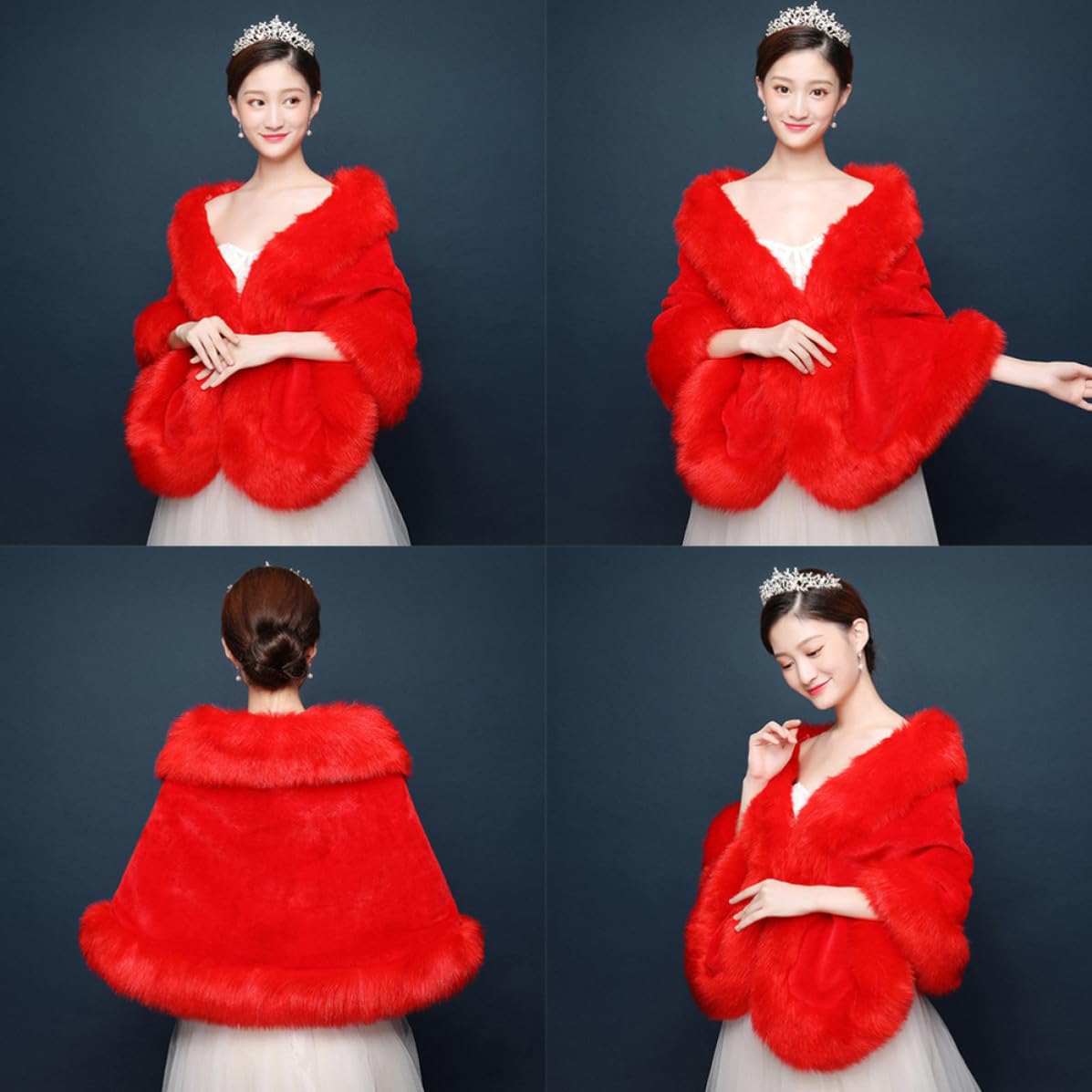 Châle de Mariage en Peluche Rouge, Cape D'épaule Élégante pour Femme | Peluche Douce, pour Fêtes de Mariage et Soirées de Bal, Style Simple et Charmant