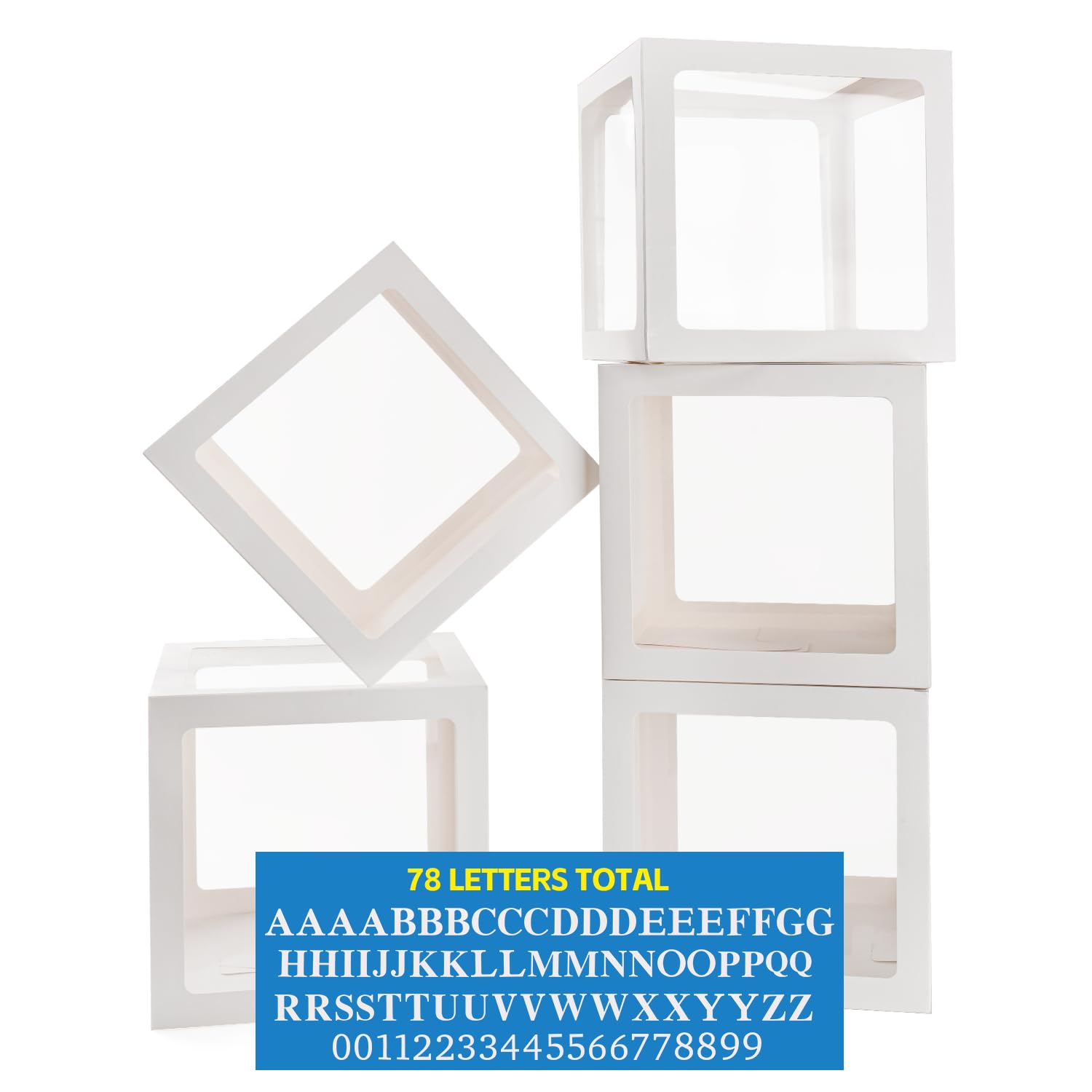 PABUES Baby Boxes for Baby Shower White Clear Balloon Box Blocks Gender Reveal Decorations and Birthday Party (5 PCS Balloon Box-78 Letter)