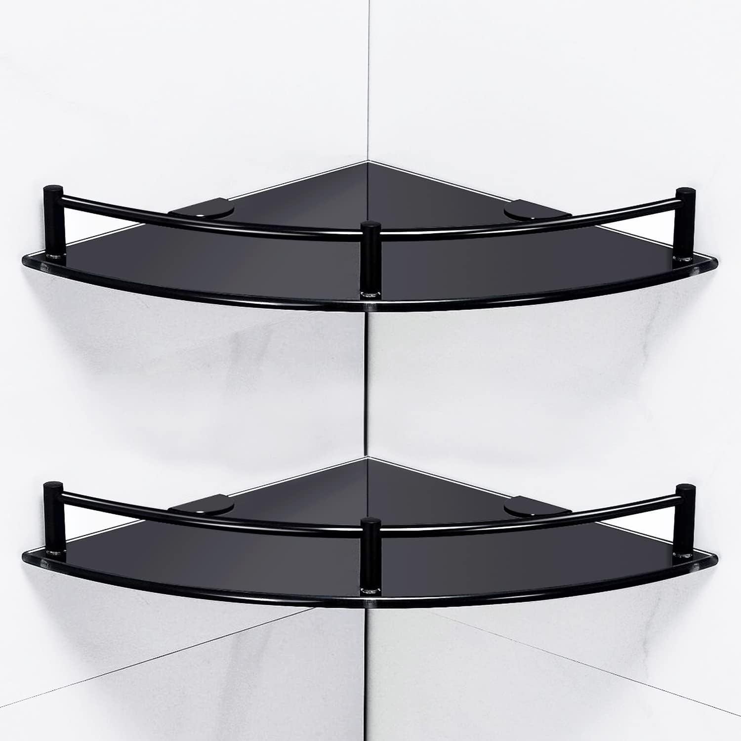 Halyuhn 2 Tier Glass Shelves for Shower Wall Mounted, Glass Corner Shower Shelf for