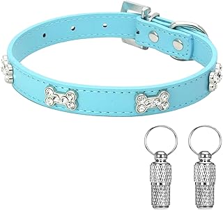 Suiecuor Leather Dog Collar Puppy Collar with Bone Dog Collars Suitable for Dogs and Cats of Small, Medium and Large Sizes, Blue, S product image