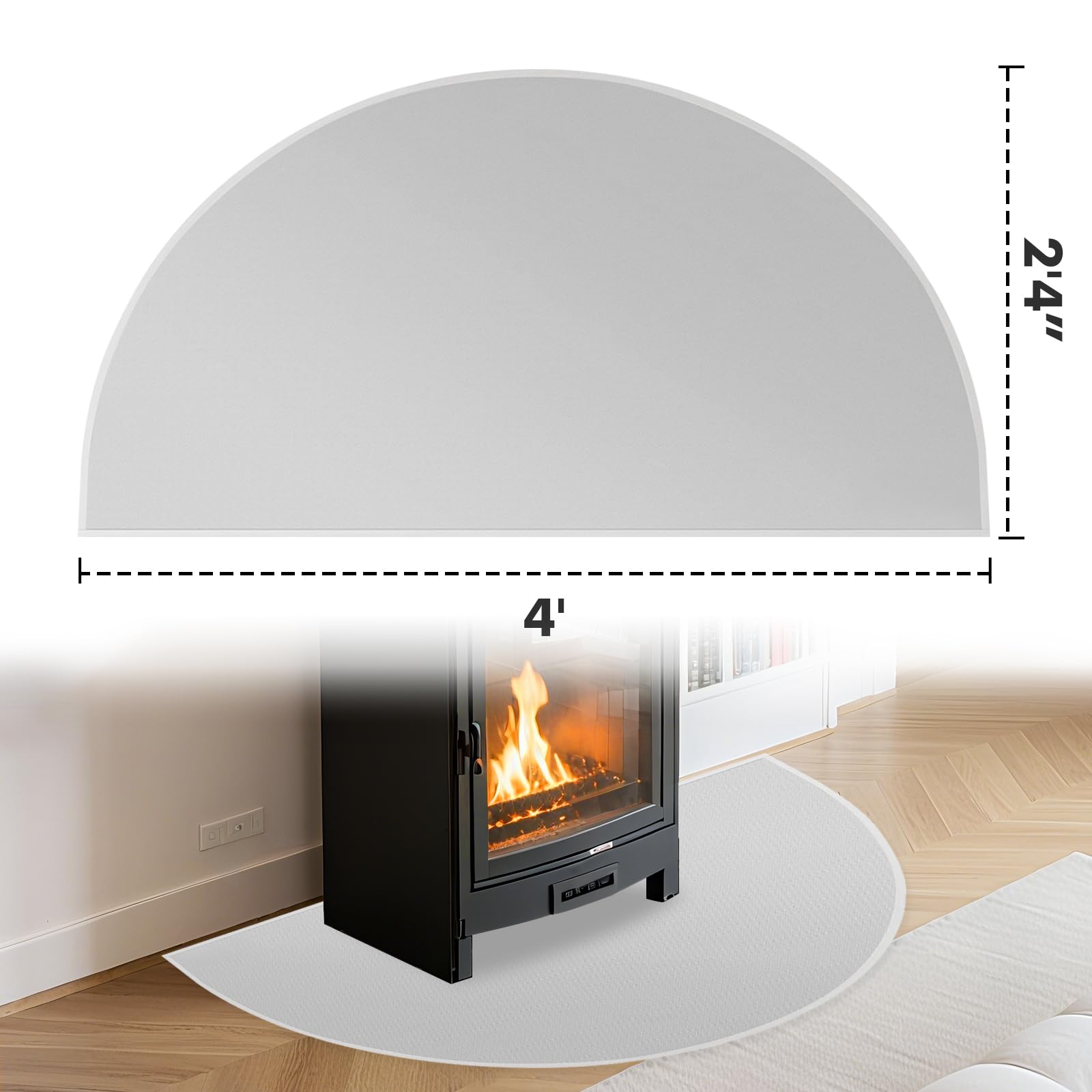 TOHONFOO Tappetino ignifugo per camino, 71 x 122 cm, semicircolare, resistente alla fiamma, in fibra di vetro, resistente al fuoco, protegge i pavimenti da scintille e braci