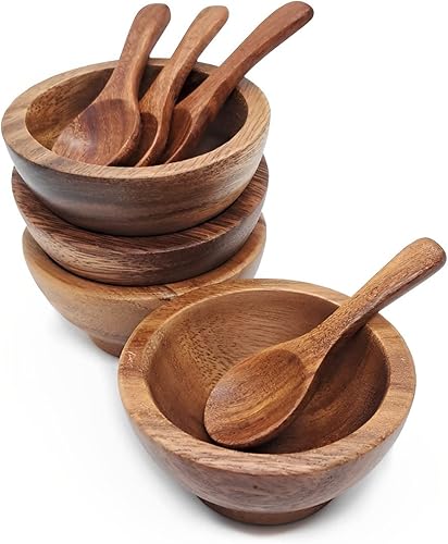 Miniatura 6 de Tamaño de muñeca miniatura cuenco redondo de madera de acacia de 2 pulgadas de diámetro, condimentos, especias, salsa de inmersión, nueces, salsa de