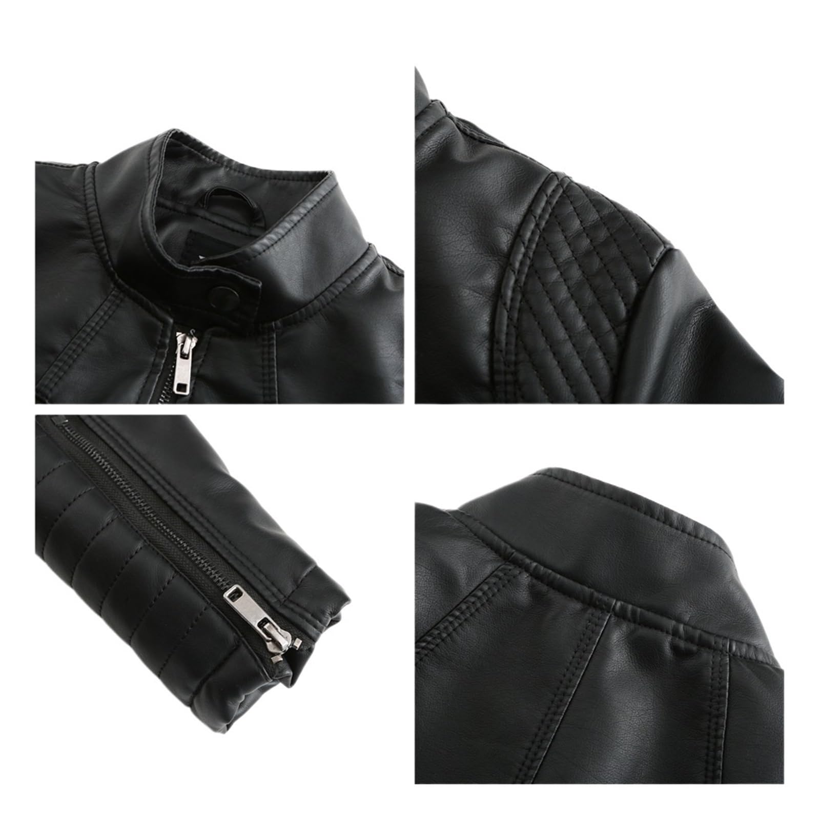 Chaqueta Cuero Mujer Women's Slim Leather Jacket Stand Up Collar Zipper Stitching Monochromatic Coat Para salir