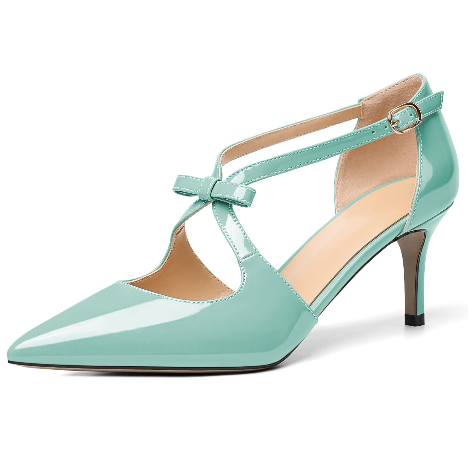 AUMOTEDWomen Criss Cross Heels Pointed Toe Slip On Inch Stilettos High  Heel Pumps Ankle Strap Adjustable with Buckle Leather Patent Fashion Dress
