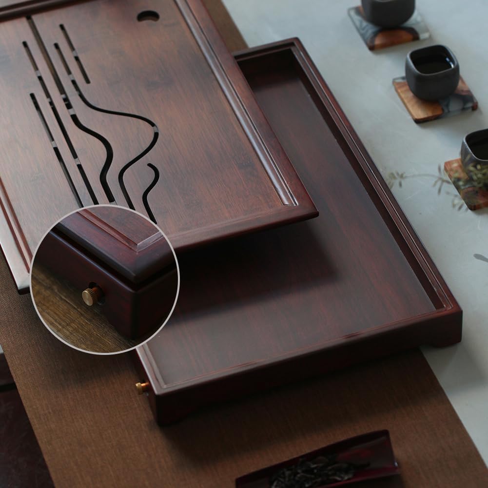 Bamboo Tea Tray Chinese Kungfu Tea 19.5x13.3x2.55in Serving Tray Vintage Tea Set Office Tea Tray Gongfu Water Storage Bamboo Tea Table Large