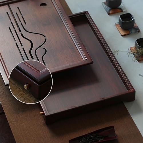 Miniatura 4 de JIKUGO Bandeja de té de bambú, bandeja china de té de kungfu, juego de té vintage, bandeja de té gongfu, almacenamiento de agua mesa de té de bambú