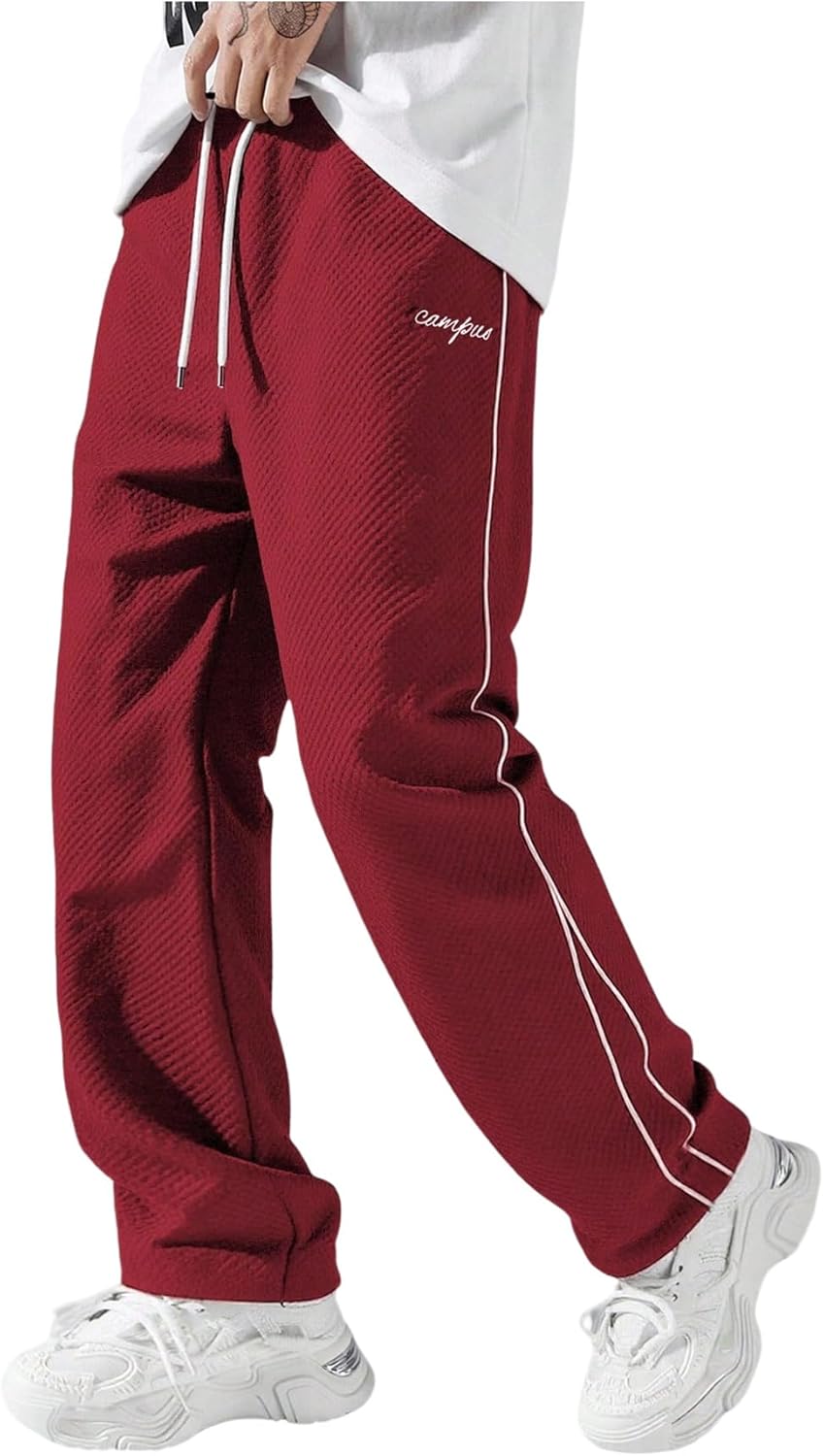 Floerns Men's Parachute Pants Y2k Baggy Drawstring Waist Straight Leg Track Casual Trousers Pants Streetwear