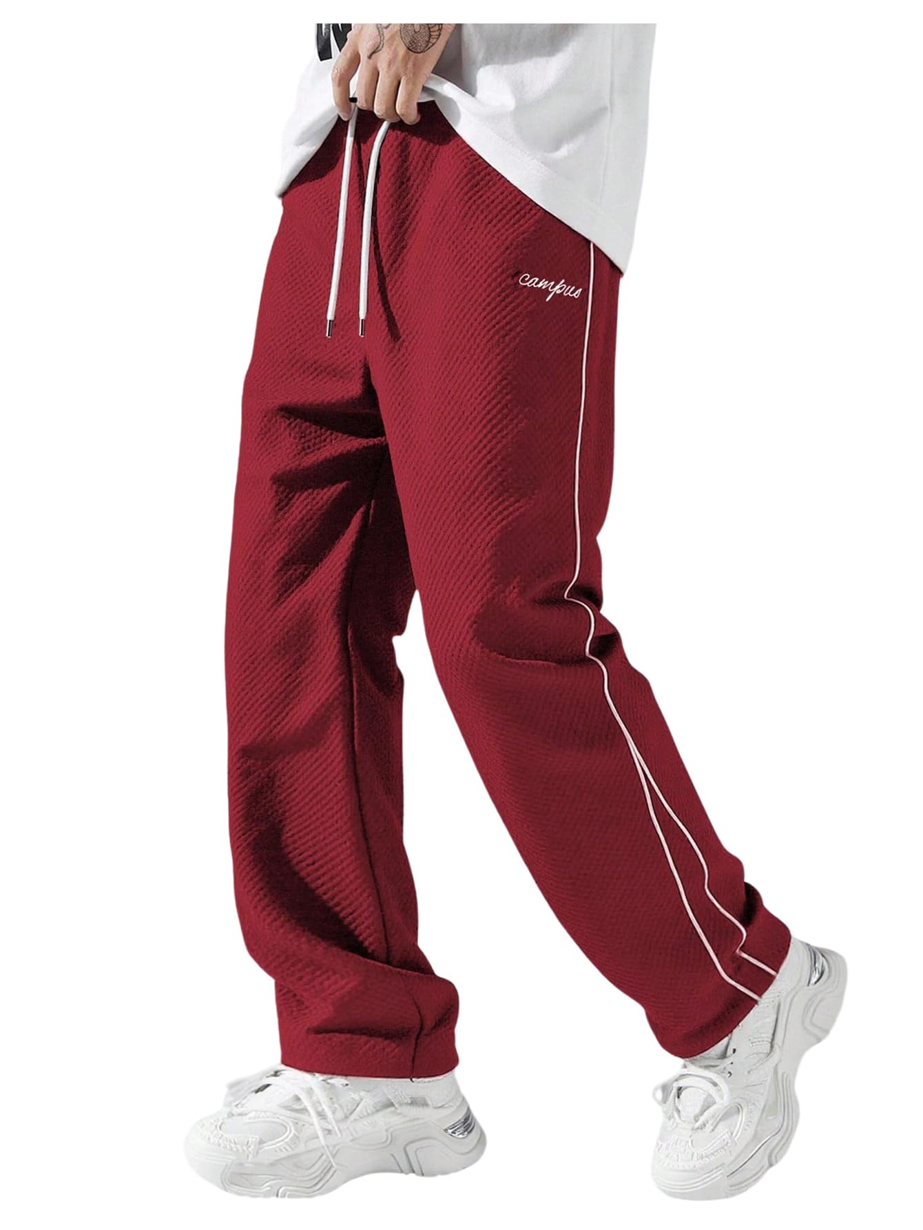 Floerns Mens Parachute Pants Y2k Baggy Drawstring Waist Straight Leg Track Casual Trousers Pants Streetwear