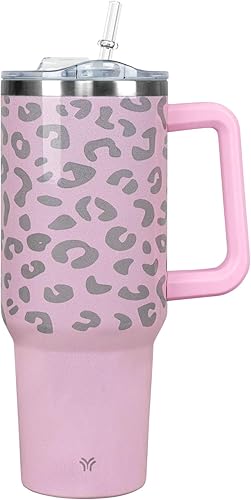 Miniatura 1 de Wesncdch Vaso de 40 onzas con asa y tapa con pajilla, vaso aislado al vacío a prueba de fugas, taza de agua de viaje de acero inoxidable que se