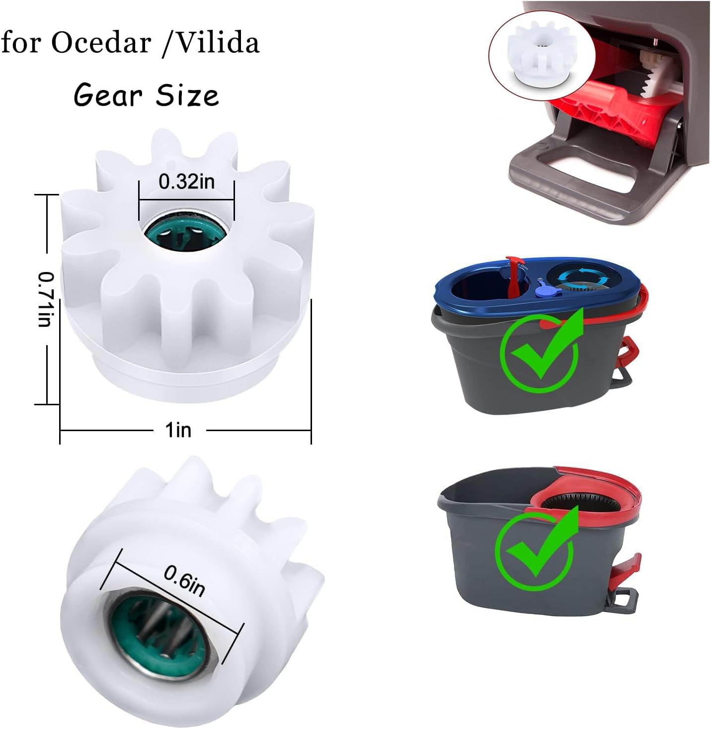 YWSH 6 Pack Spin Mop Bucket Gear Compatible with Ocedar Vilida Easy Mop Pedal Broom Bearing Gears Repair One Way Clutch Bearing Bucket Gear Sprockets Mop Gear for Spin Mop Bucket thumbnail
