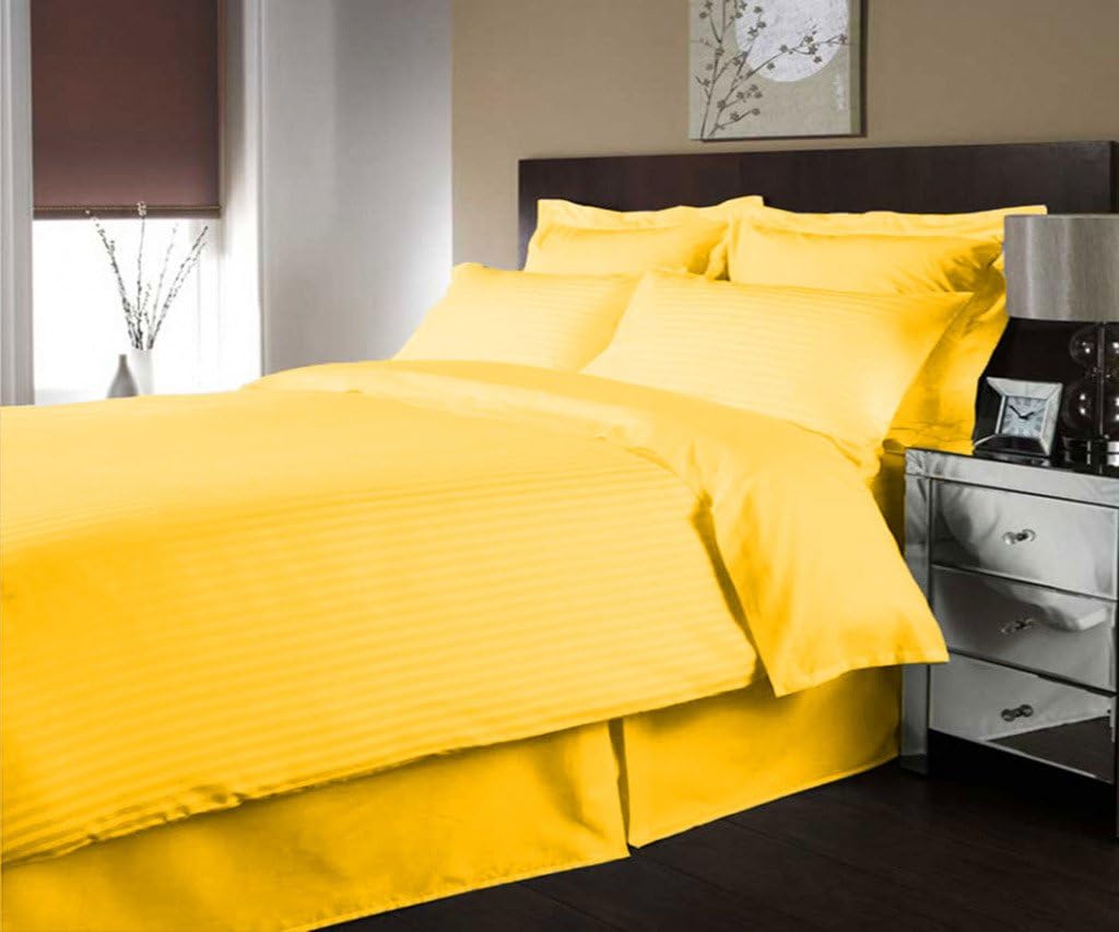 Scala Bedding 600 Thread Count Egyptian Cotton Luxurious Striped Duvet Cover King/Cal King Yellow