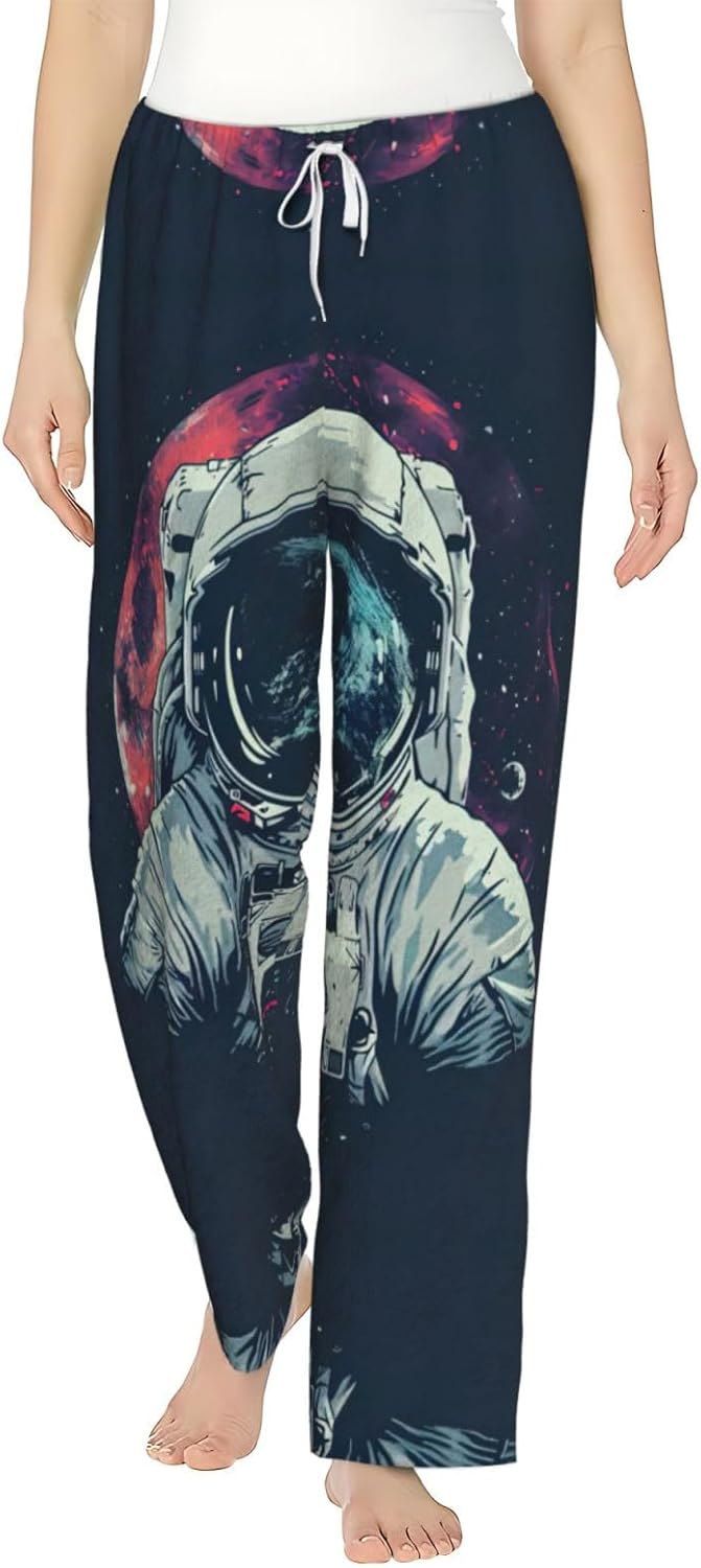 Lunar Astronaut Print Cozy Christmas Pajama Pants,Flannel Pajama Bottoms,Cater To Various Body Types