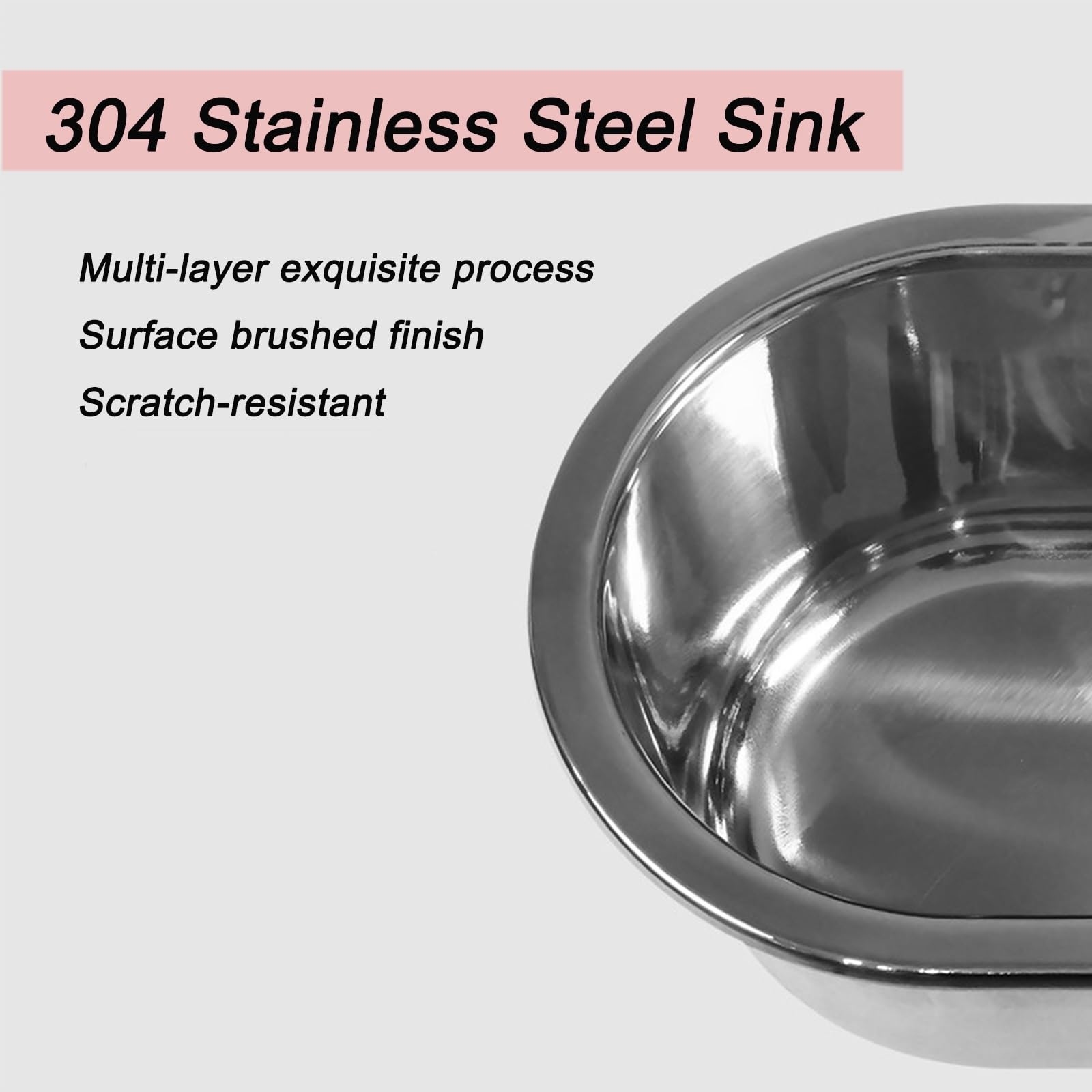 Fregadero Camper de Encastre, Lavabo Caravana Ovalado con Orificio de Drenaje de 40 mm, Acero Inoxidable, Apto para Autocaravanas y Barcos