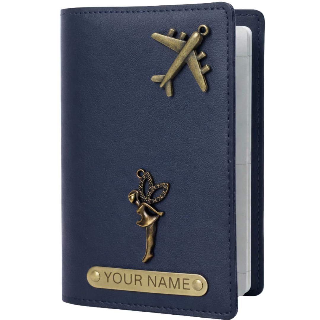 Zift Custom Name & Charm Faux Leather Passport Cover - 4 Card Slots Travel Organizer for Men & Women - Slim Passport Protector - Best for Diwali Birthday Farewell Return Corporate Gifts (Steel Blue)-image-33