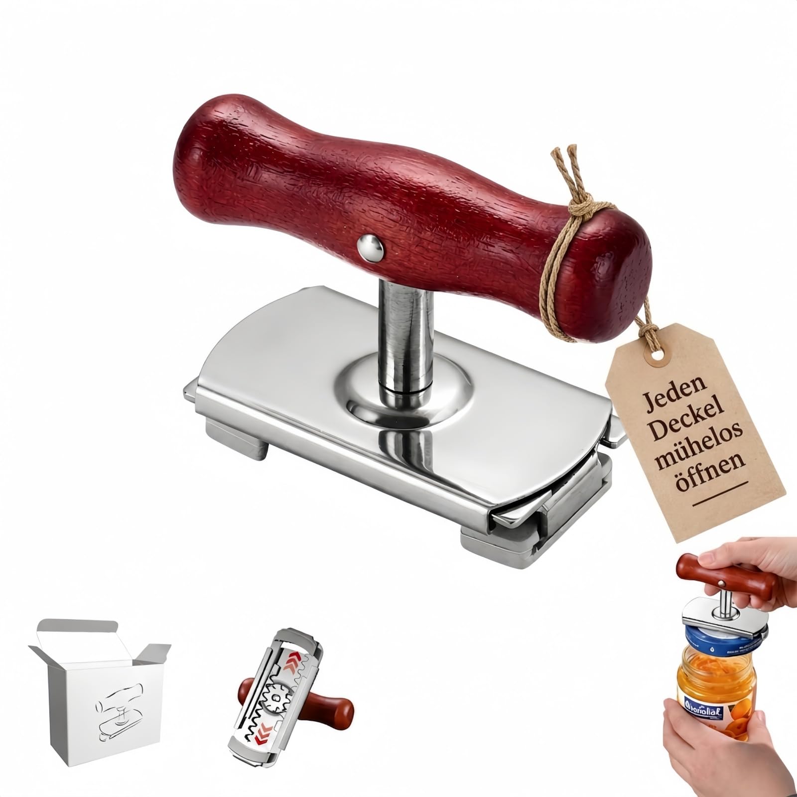 [Verbessertes Modell] Dosenöffner senioren,Extra dicker manueller Flaschenöffner aus Edelstahl – Verstellbarer Schraubglasöffner mit Massivholzgriff und rutschfestem Silikongriff