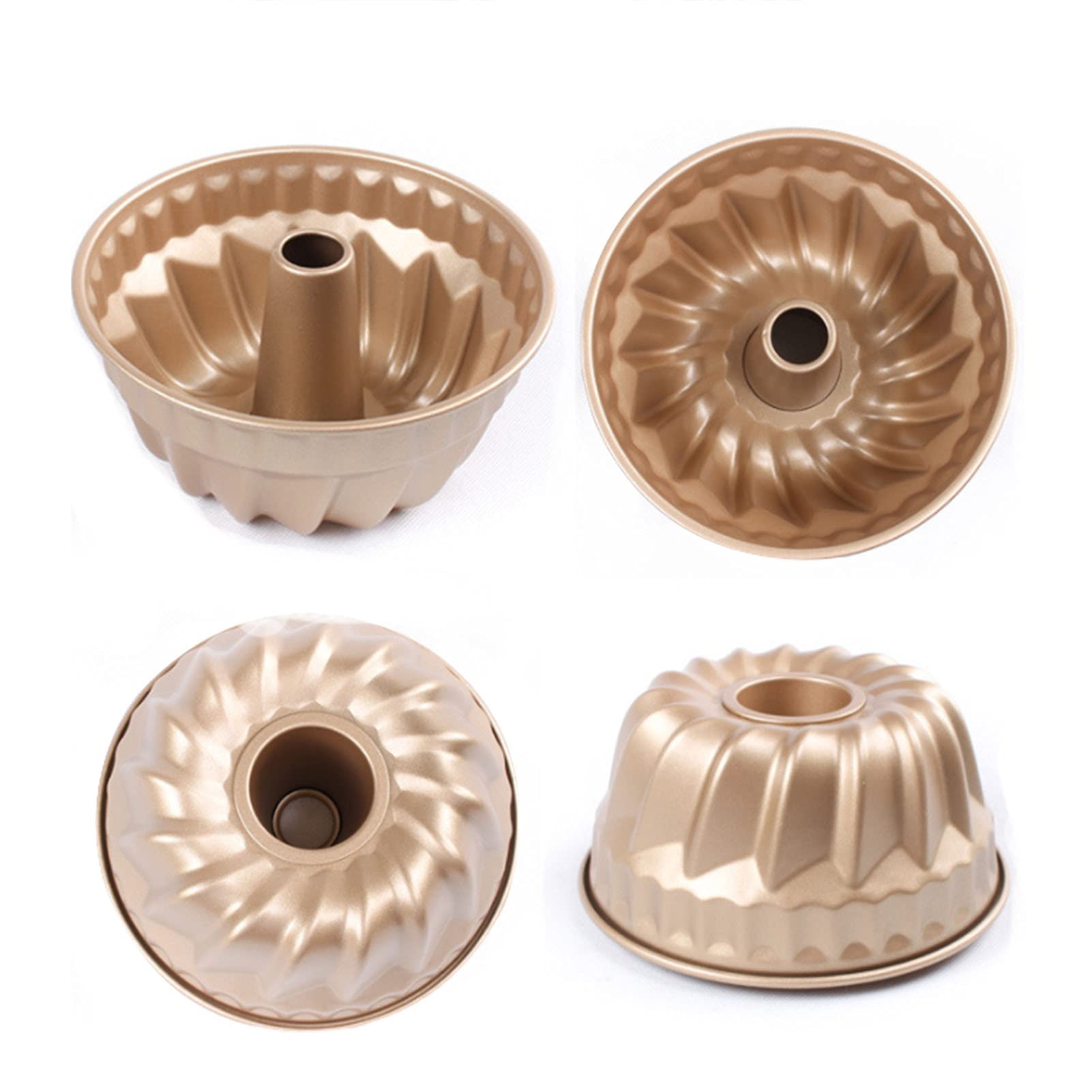 ANTOLE Classic Gold Bundt Cake Pan, 7 Inch, Nonstick, Oven-Safe, 6 Cups, Gold Color