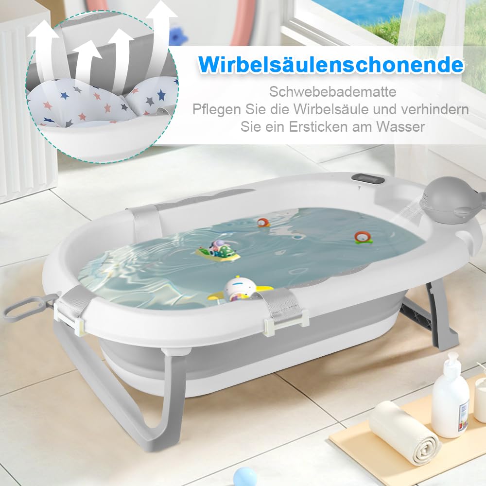 Baignoire pliable bébé avec support antidérapant 81,5 x 48 x 21 cm Gris