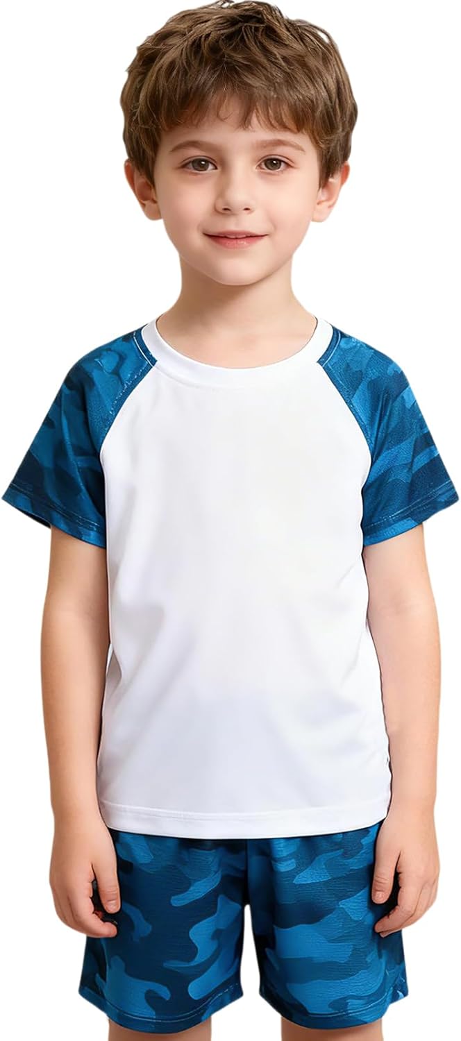 Boys Summer Clothes Sets Short Sleeve 2 Piece Sports Outfit Shirt+Shorts Camouflage Fashion Athletic Quick-Dry 2-13Y
