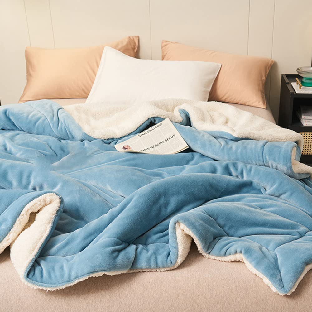 Manta Cama Invierno Manta Reversible de Franela y Sherpa Manta Sofa Gruesa de Microfibra Súper Suave y Cálida Manta de Forro Polar Pesada de Cama Manta Decorativa de Felpa para Sofá Estilo E 150x200cm