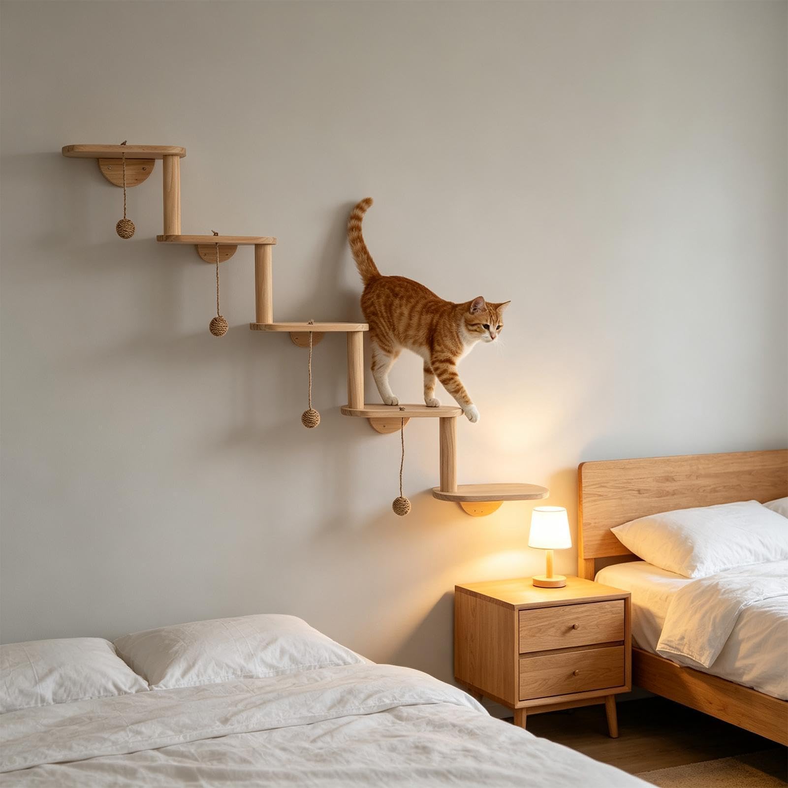 Katzenstufen zum Anbringen an der Wand Ruhebett und Kratzspielzeug aus Holz