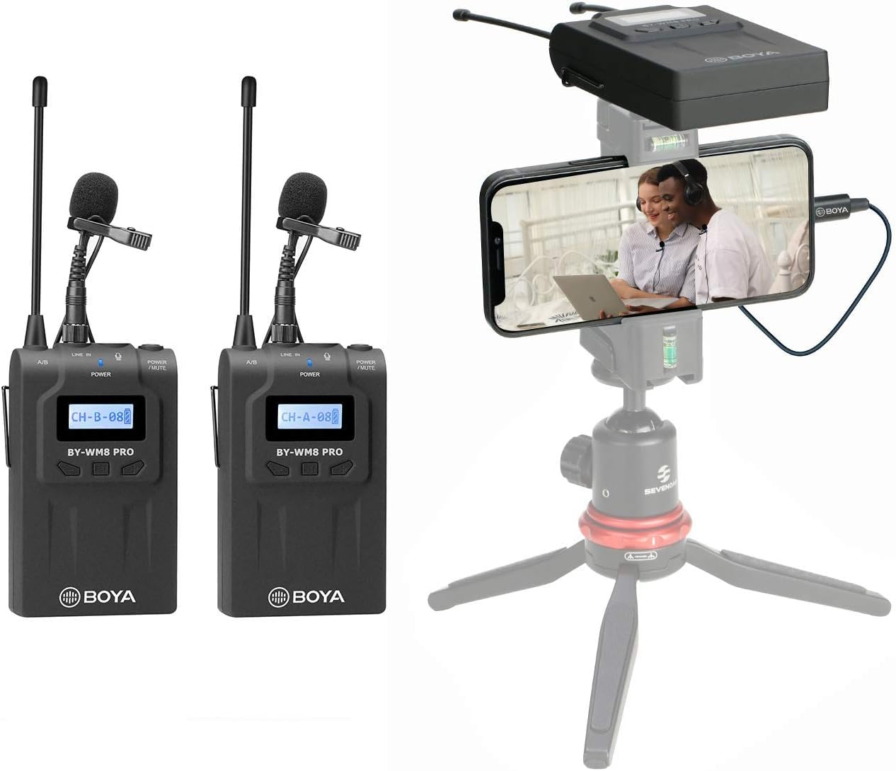 Boya by-WM8 Pro-K2 UHF Omnidirectional Dual-Channel Wireless Microphone System with One Receiver and Two Transmitter (Black)