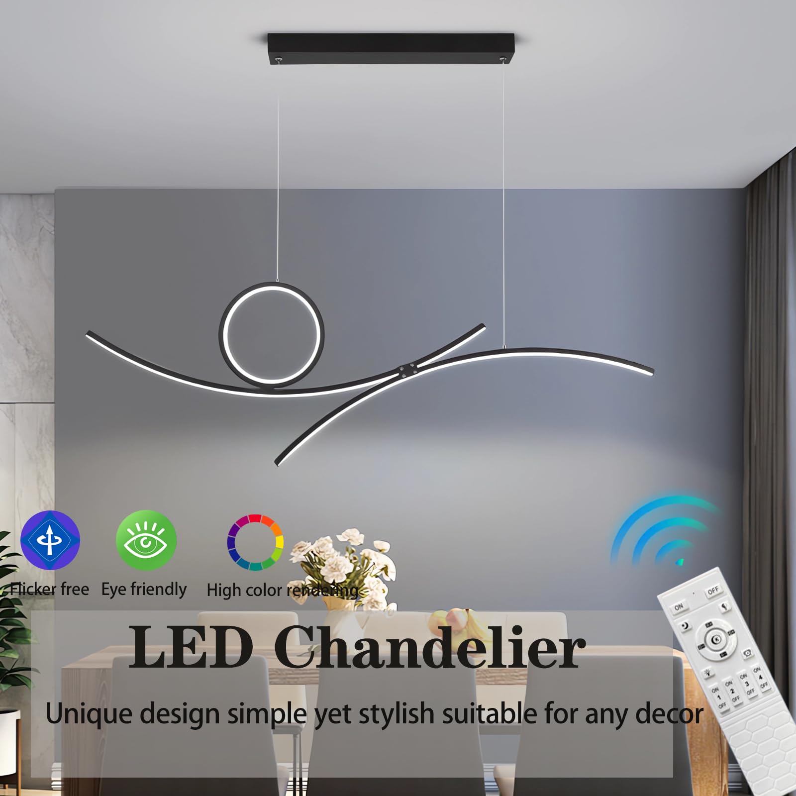 Moderno LED ampada a sospensione Lampade del ristorante Altezza regolabile | Dimmerabile con telecomando Controllo dell'app Lampada da tavolo da pranzo Lampada da ufficio