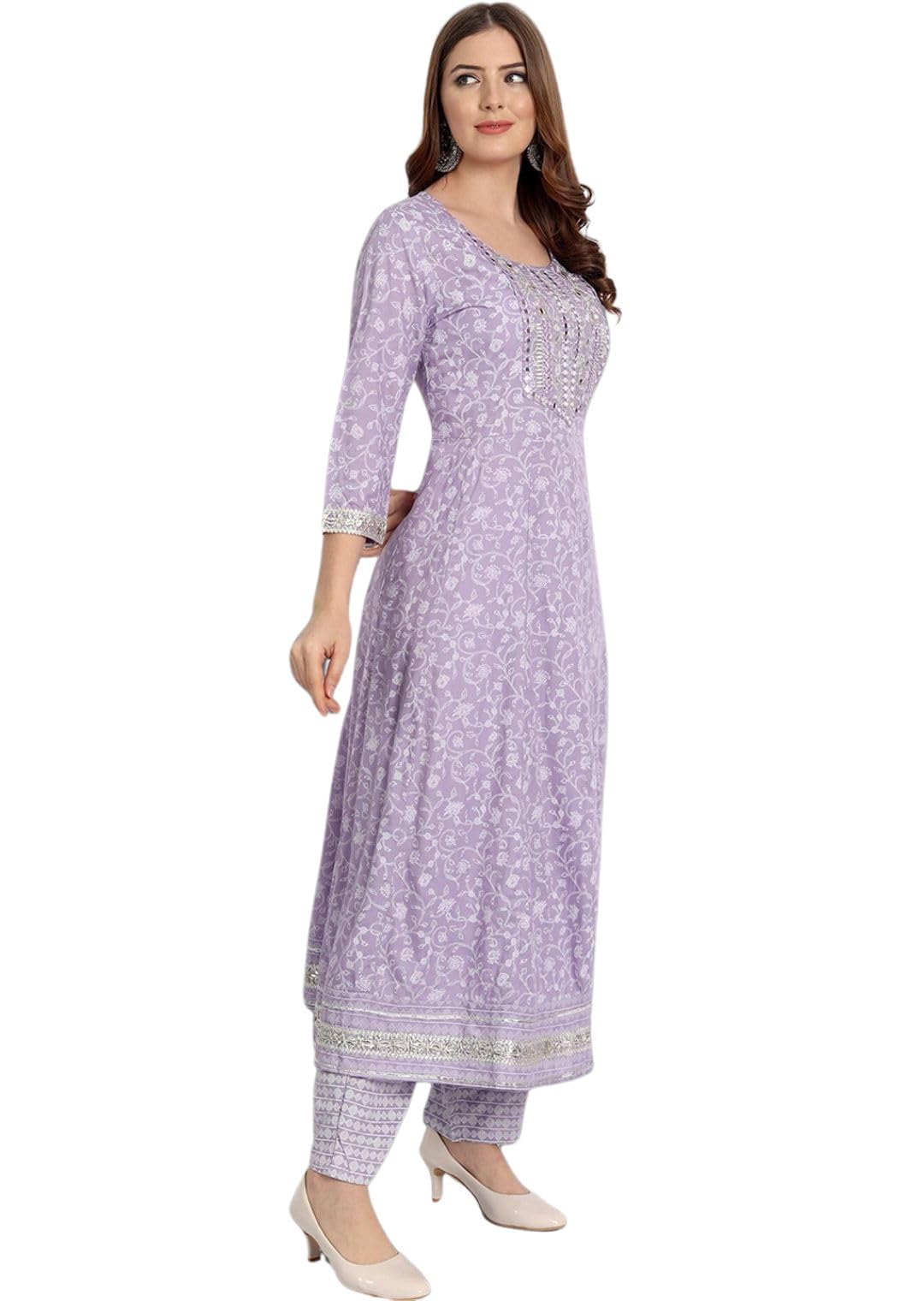 Rytras Women's Printed Anarkali Kurta Set With Palazzo Pants & Dupatta- Ethnic Wear, Purple(Ryt598,S)
