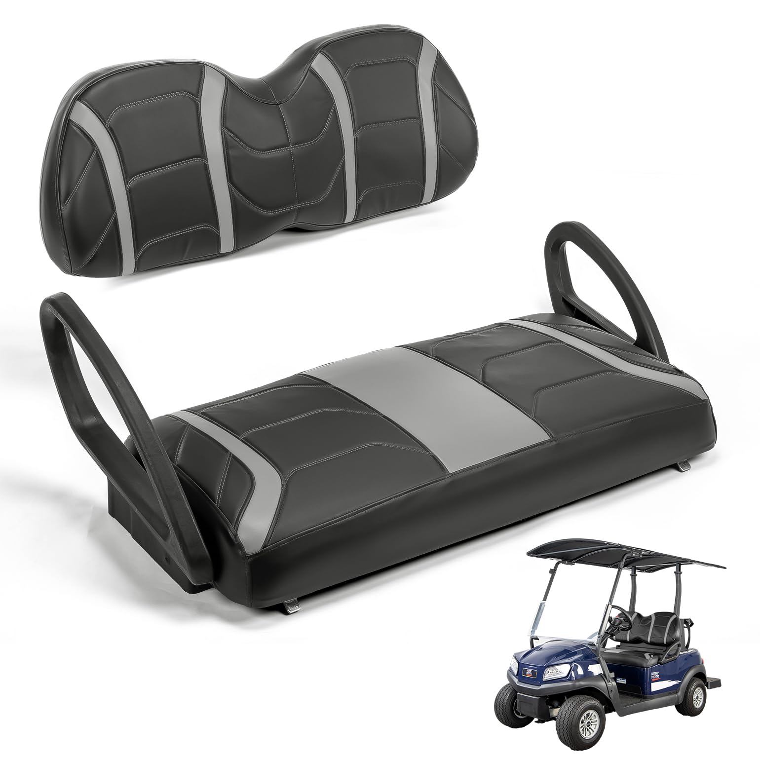 KEMIMOTOGolf Cart Seat Covers Compatible with Club Car Precedent, Tempo, Onward OEM Front Seats, No Staples Needed, Black and Gray