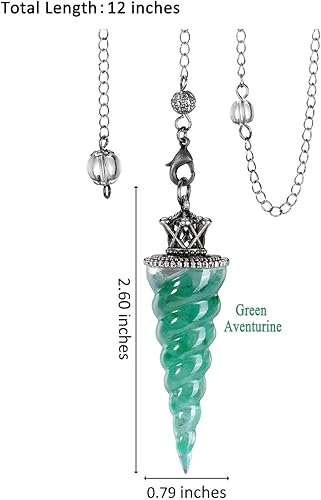 Miniatura 5 de PESOENTH Péndulo de aventurina verde para radiestesia de cristal de adivinación con piedra preciosa roscada cristales curativos colgante de punto de