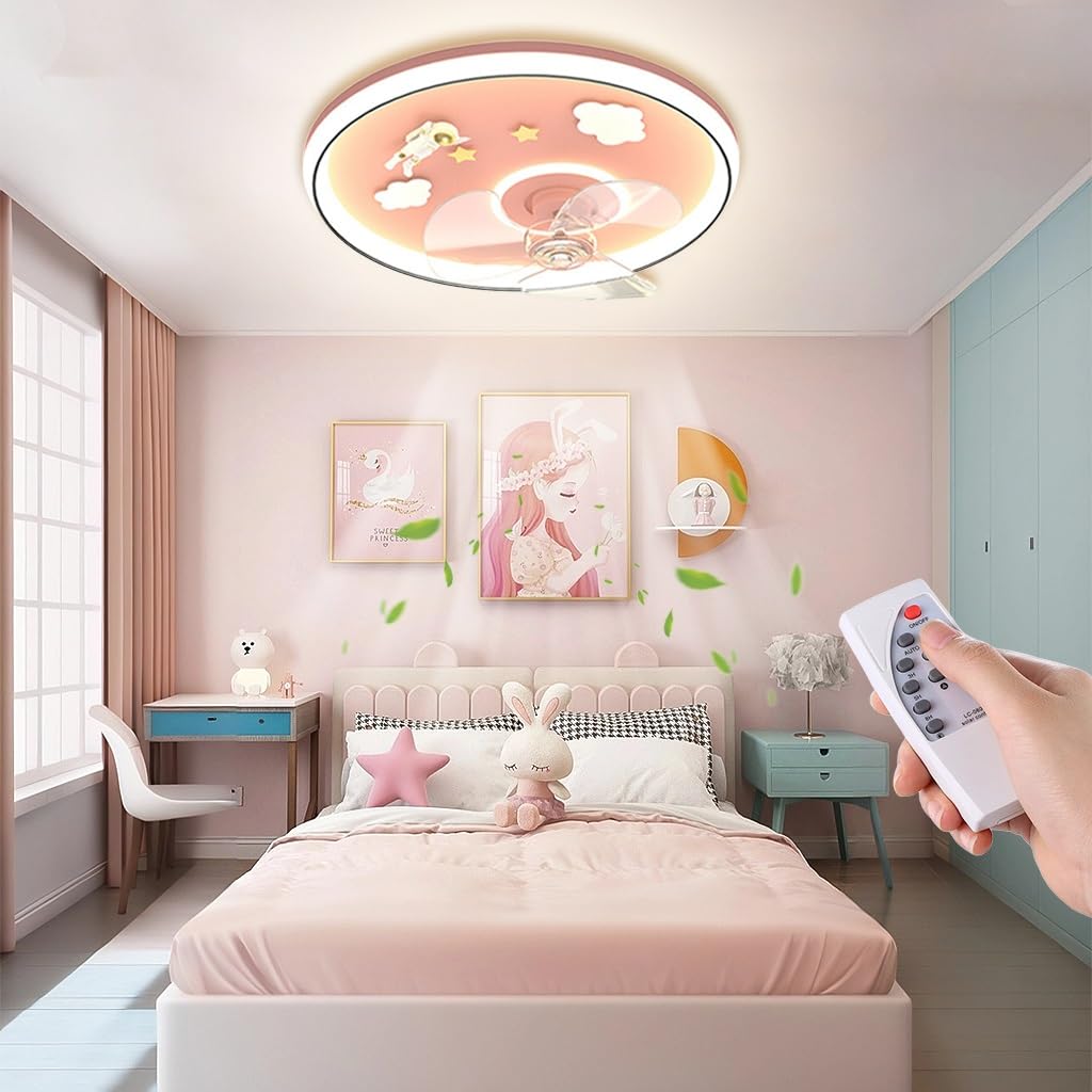 PANNN LED Ceiling Fan Light Modern Children's Light Children's Room Boy Girl Ceiling Light Aviation Light Dimmable With Remote Control Indoor Bedroom Light Living Room Light(A)
