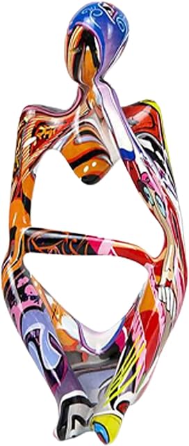 Modern Thinker Sculpture Decoration, Colourful Large Thinker Figure Ornaments, Creative Colourful Graffiti, Abstract Resin, Statue, Minimalist Art, for Living Room, Bedroom, Office, Desktop(Style 2)
