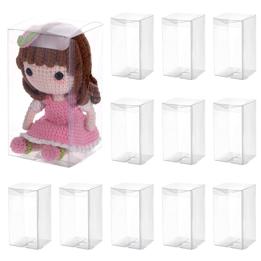 BENECREAT 15 Pack Clear Plastic Gift Box with Film, 8x8x15cm/ 3.15x3.15x5.91inch Transparent Favor Box Foldable Design PVC Packaging Box for Wedding Party Gifts and Anniversary Celebrations