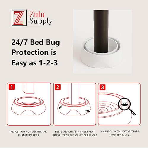 Miniatura 2 de Zulu Supply - Interceptores de insectos de cama, trampas, paquete de 8, color blanco, monitor de chinches, detector de insectos para patas de cama