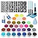 Glitzer Tattoo Set Kinder, 30 Farben Glitzertattoos, Glitzer Make Up Kit für Kinder, Mädchen, Erwachsene, 145 Schablonen, 2 Kleber, 4 Pinsel, DIY Körper Flash Tattoos für Kindertag Geburtstag Party