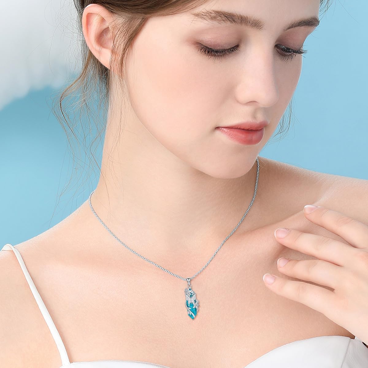 Natural Turquoise Butterfly Necklace for Women 925 Sterling Silver Butterfly Pendant with Genuine Turquoise Jewelry Gifts for Mom Wife Girlfriend - Image 4