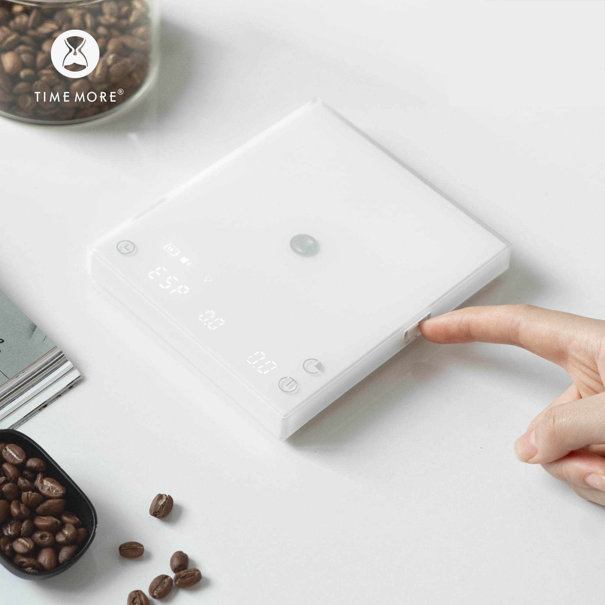 TIMEMORE Black Mirror Basic 3 Báscula de Café para Pour-Over y Espresso, 0,1g Alta Precisión con Temporizador, 3 Modos, oz/kg, 1600mAh USB-C, Blanco
