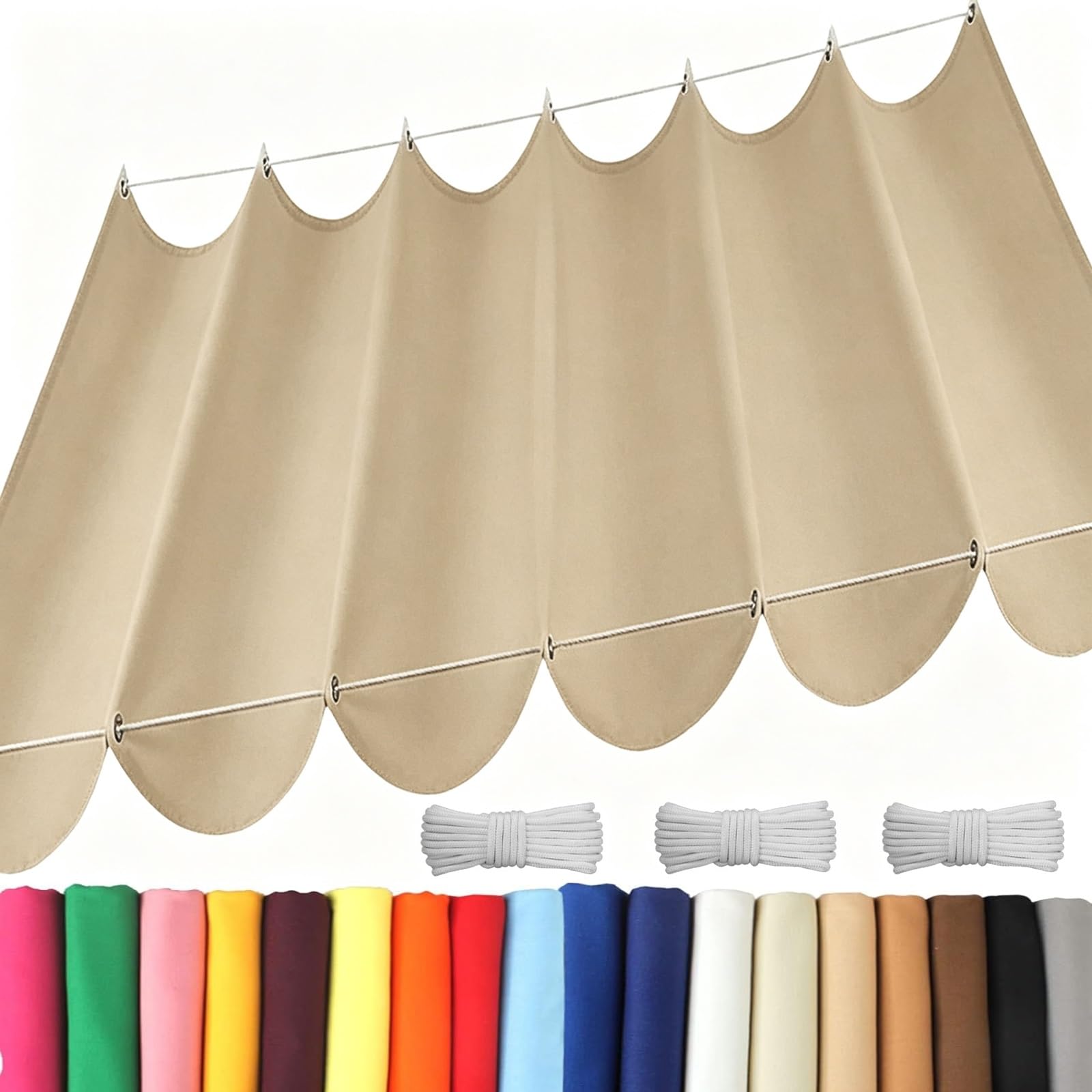 Toldo Retráctil Tipo Ola 100 x 700 cm con Ojales y Cuerda, Vela Sombra Impermeable y Rectangular con Bloqueo UV y Resistencia a Desgarros para Jardín Porche Patio Barbacoa, Caqui