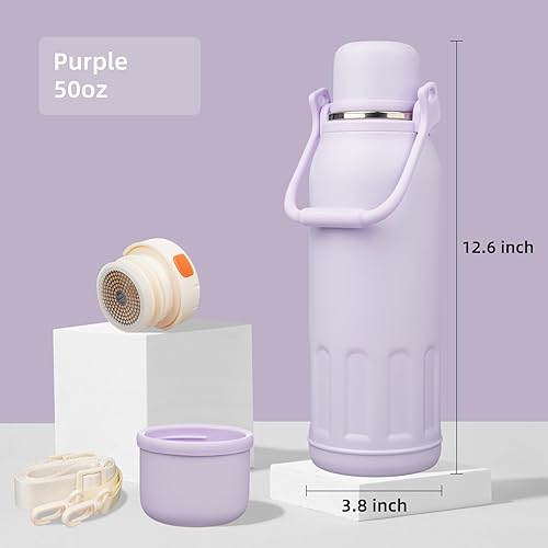 Miniatura 2 de Botella de agua aislada con asa y correa, vaso de viaje al vacío con tapa de taza, taza de café térmica para bebidas frías y calientes, 50 onzas,