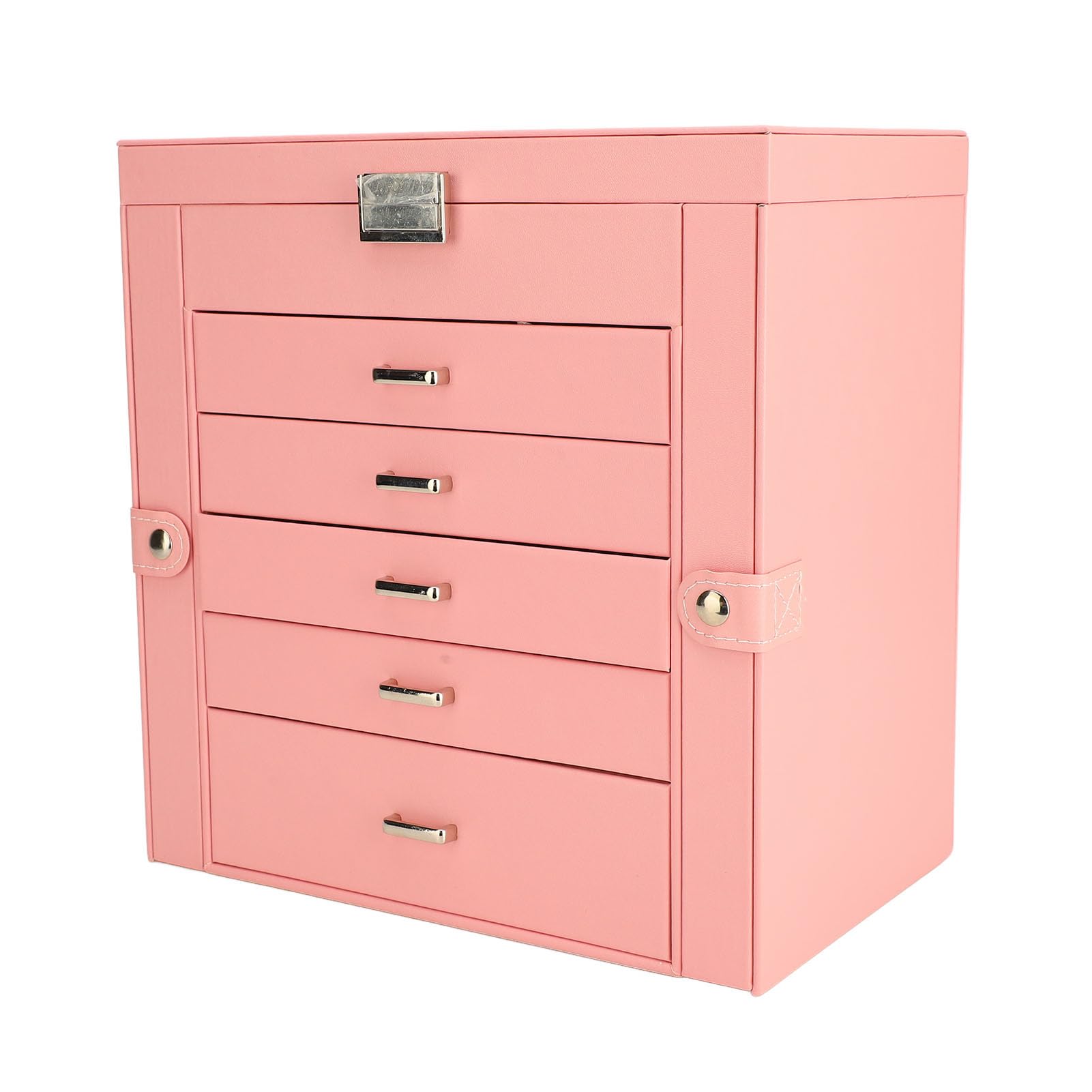Abschließbare Schmuckschatulle mit 6 Ebenen und 5 Schubladen, Großer Schmuck-Organizer, Spiegel-Schmuckkästchen mit Fächern, Ideal für Damen, Ringe, Ohrringe, Halsketten, Armbänder und Uhren