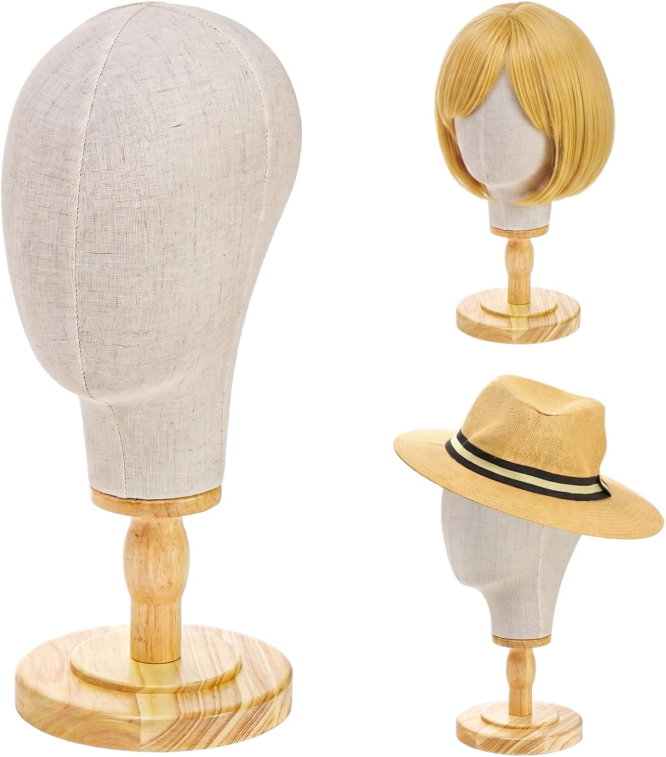 Peohud 21 Inch Mannequin Head, Canvas Wig Stand with Detachable Wood Stand, Linen Hat Display Model Head for Caps, Headdress, Wig Making