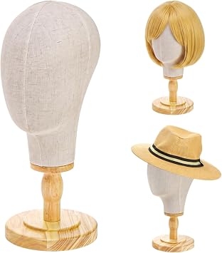 Peohud 21 Inch Mannequin Head, Canvas Wig Stand with Detachable Wood Stand, Linen Hat Display Model Head for Caps, Headdress, Wig Making