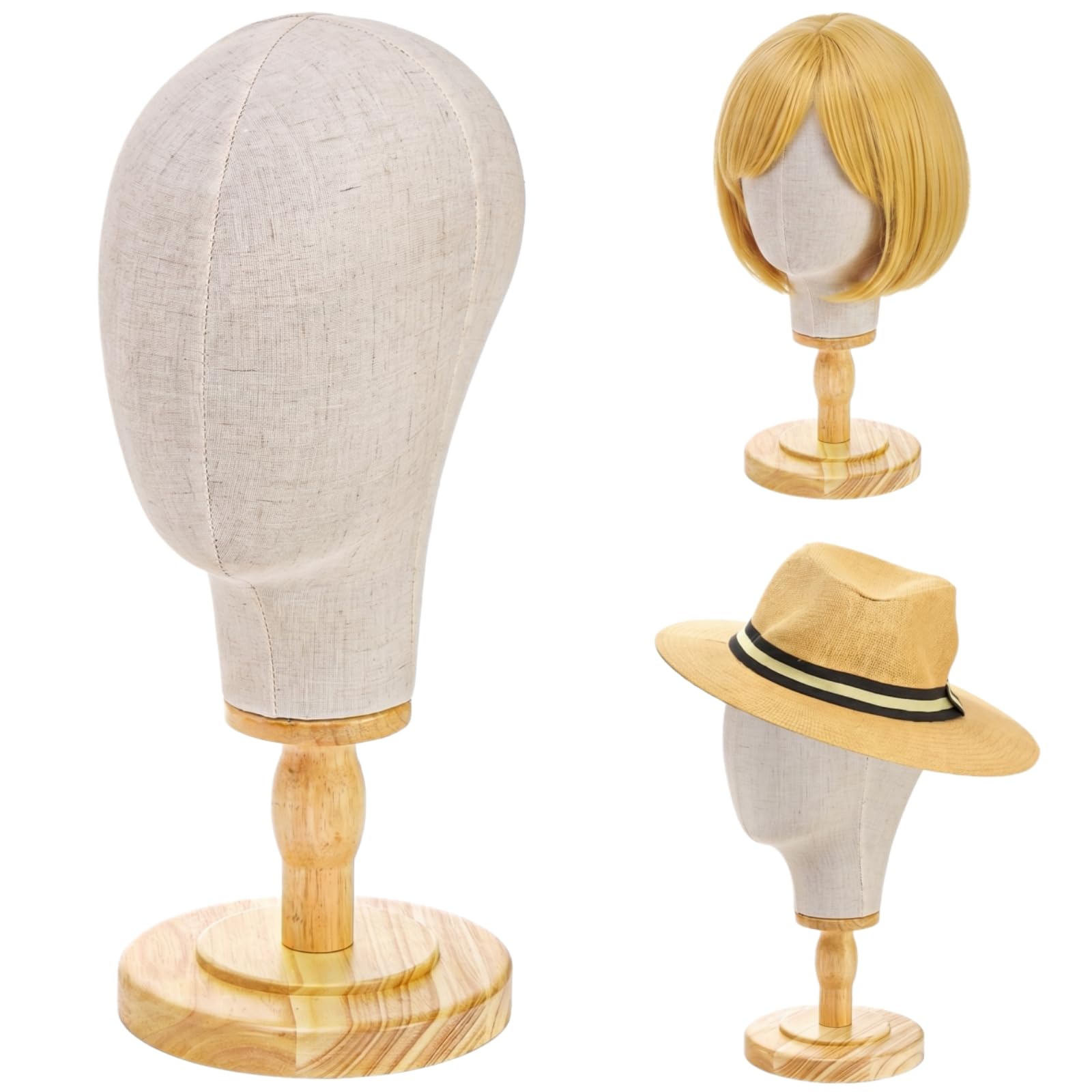 Photo 1 of Peohud 21 Inch Mannequin Head, Canvas Wig Stand with Detachable Wood Stand, Linen Hat Display Model Head for Caps, Headdress, Wig Making