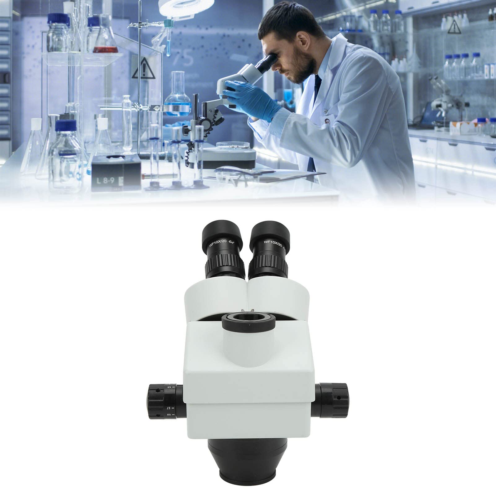 Cabezal de Microscopio Estéreo con Zoom, Cabezal de Microscopio Trinocular de Vidrio Metálico de 3,5X a 45X con WF10X 20 Oculares, Inclinación de 45 Grados, Rotación de 360 ​​para