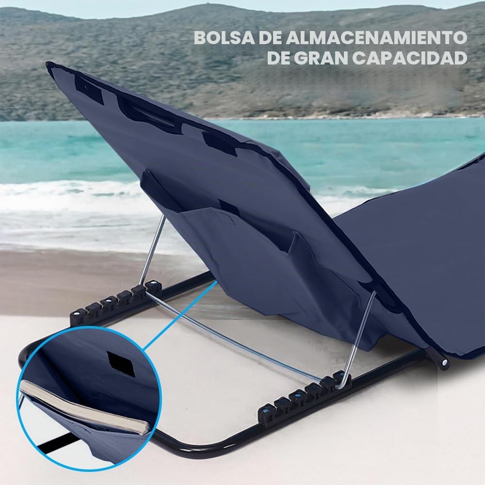 Esterilla de Playa Plegable con Respaldo Ajustable, Reposa Espalda Playa con Dolsa de Transporte
