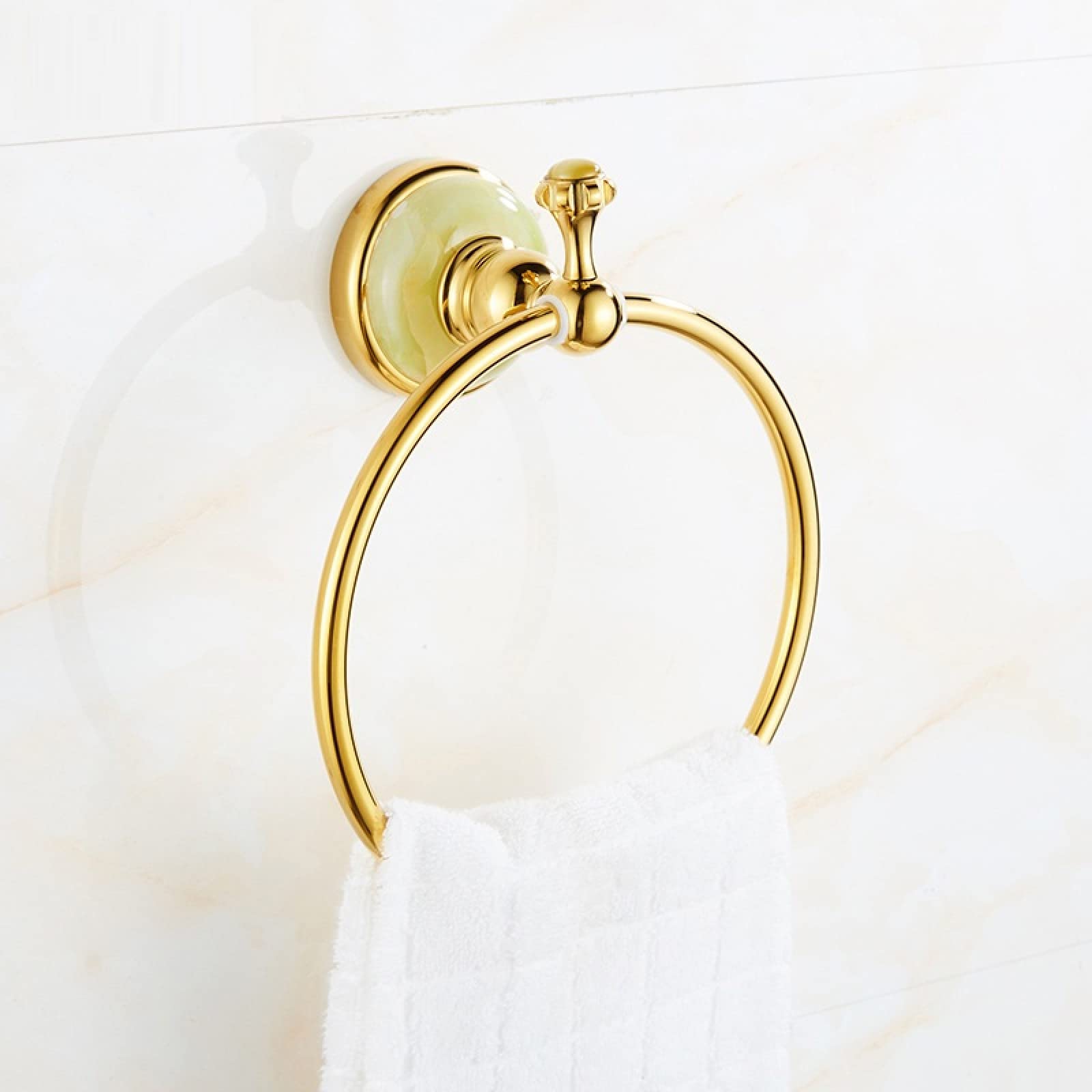 FGXHHS Full Copper Bath Towel Rack Toilet Pendant Set Bathroom Shelf Hardware Jade Gold Rack, Ring