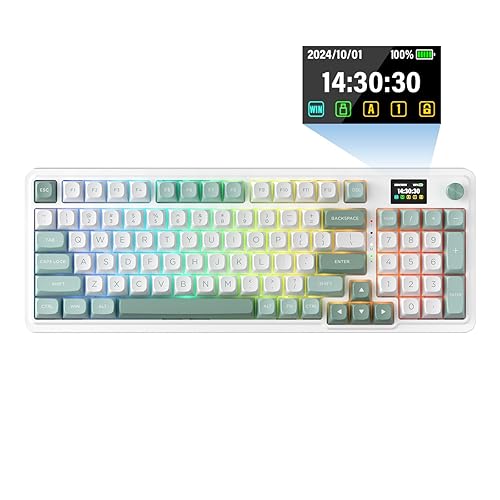 Redragon K719 Wireless Gasket Gaming Keyboard w/Hype Screen & Knob, 95 Keys Mechanical Keyboard, Easy-Control 1.14’’ TFT Info Display, 5-Layer Noise Dampening, Custom Linear Switch, Jade Cloud Color - Jade Cloud