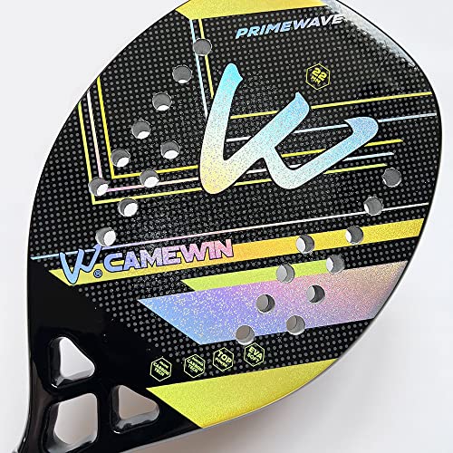 Raquete de Beach Tennis Profissional de Fibra de Carbono 3K Colorida e Bolsa porta-raquete (Amarelo