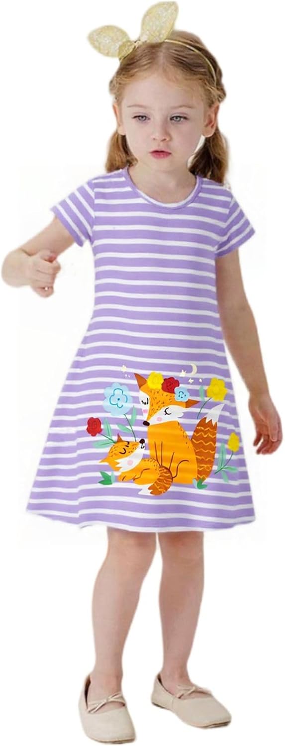 HILEELANG Little Girl Short Sleeve Dress Easter Cotton Casual Applique Tunic Shirt Dresses